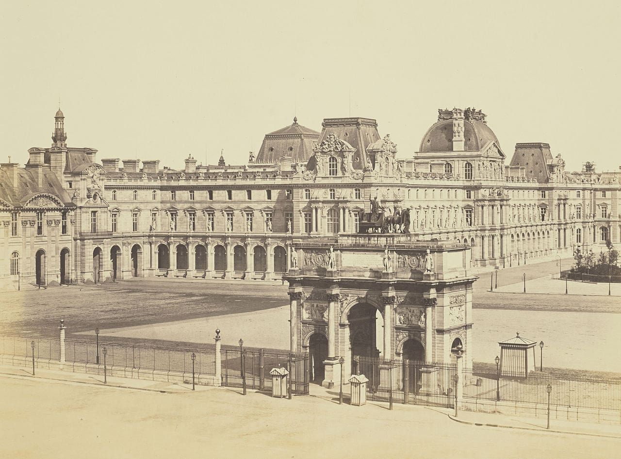 Reunion des Tuileries au Louvre 1852–1857 Getty Museum vol1 06 Arc de Triomphe du Carrousel and the Cour Napoleon from the Tuileries